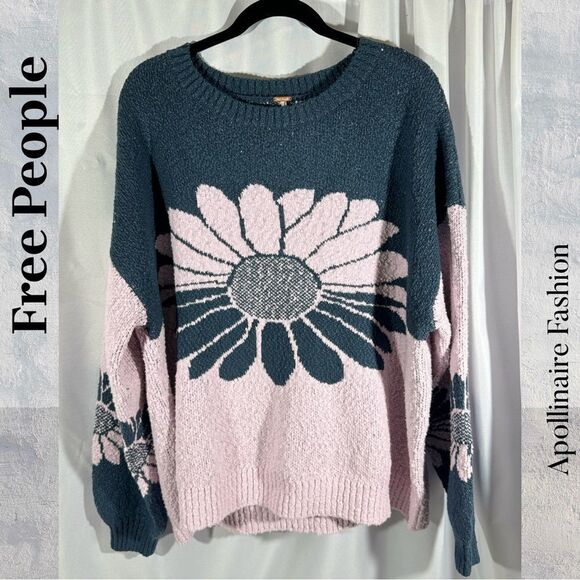 FREE PEOPLE IN BLOOM SWEATER IN BLUE LILAC COMBO SMALL NWT - Picture 4 of 7